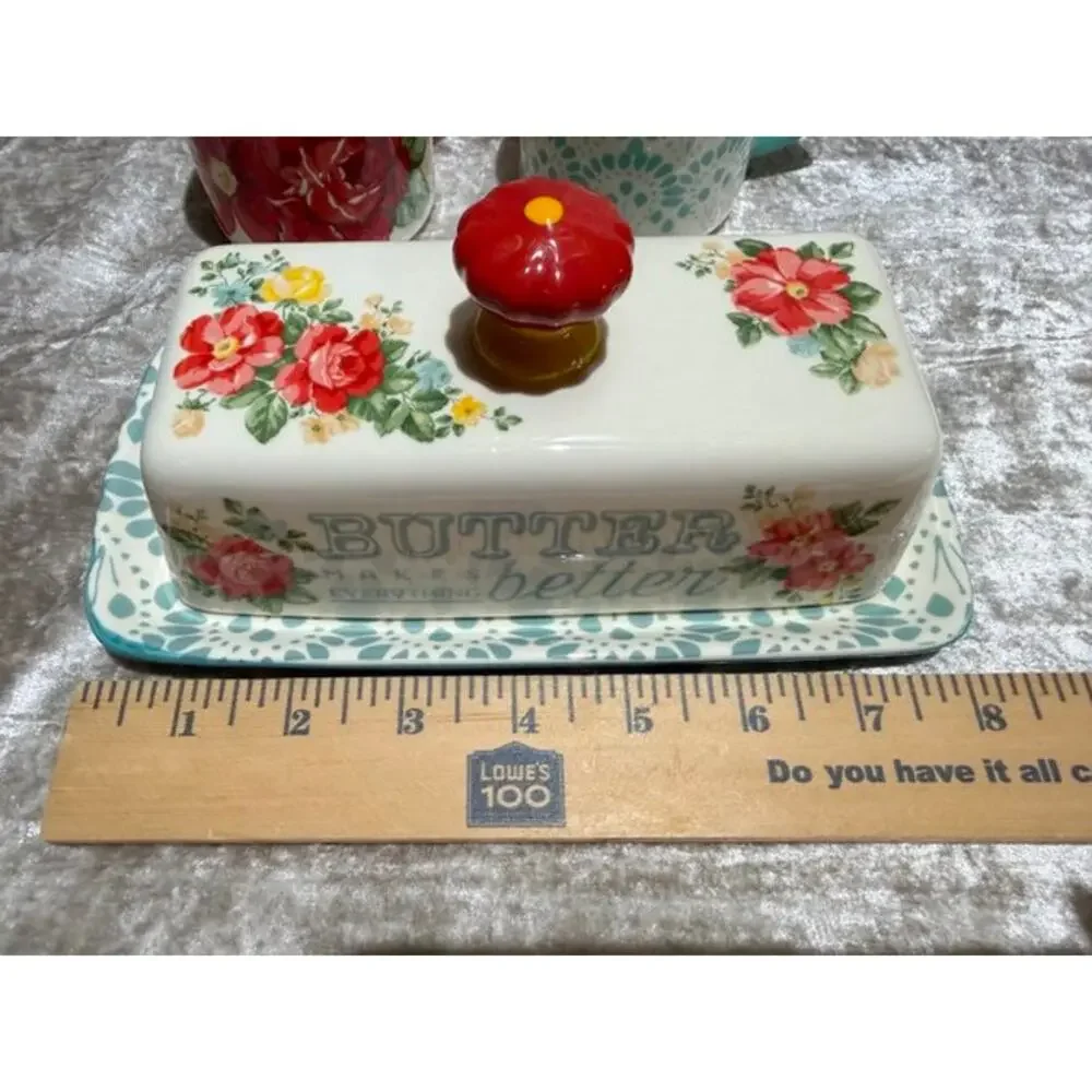 The Pioneer Woman Vintage Floral Salt and Pepper and Butter Dish Set